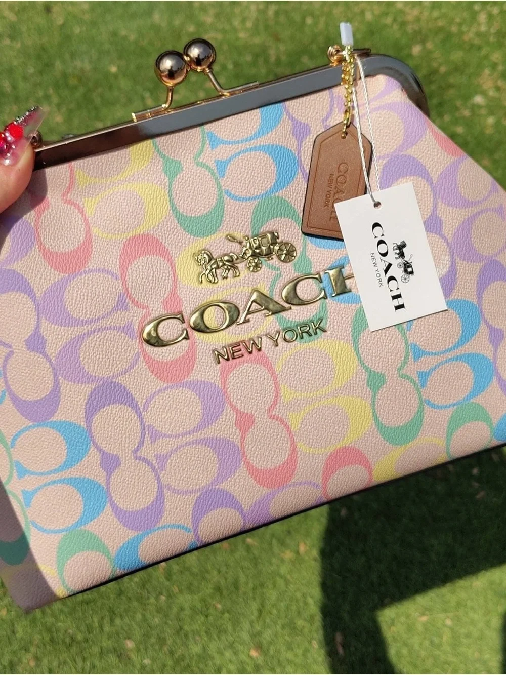 Coach Multicolor Pastel Signature Kiss-Lock Frame Clutch